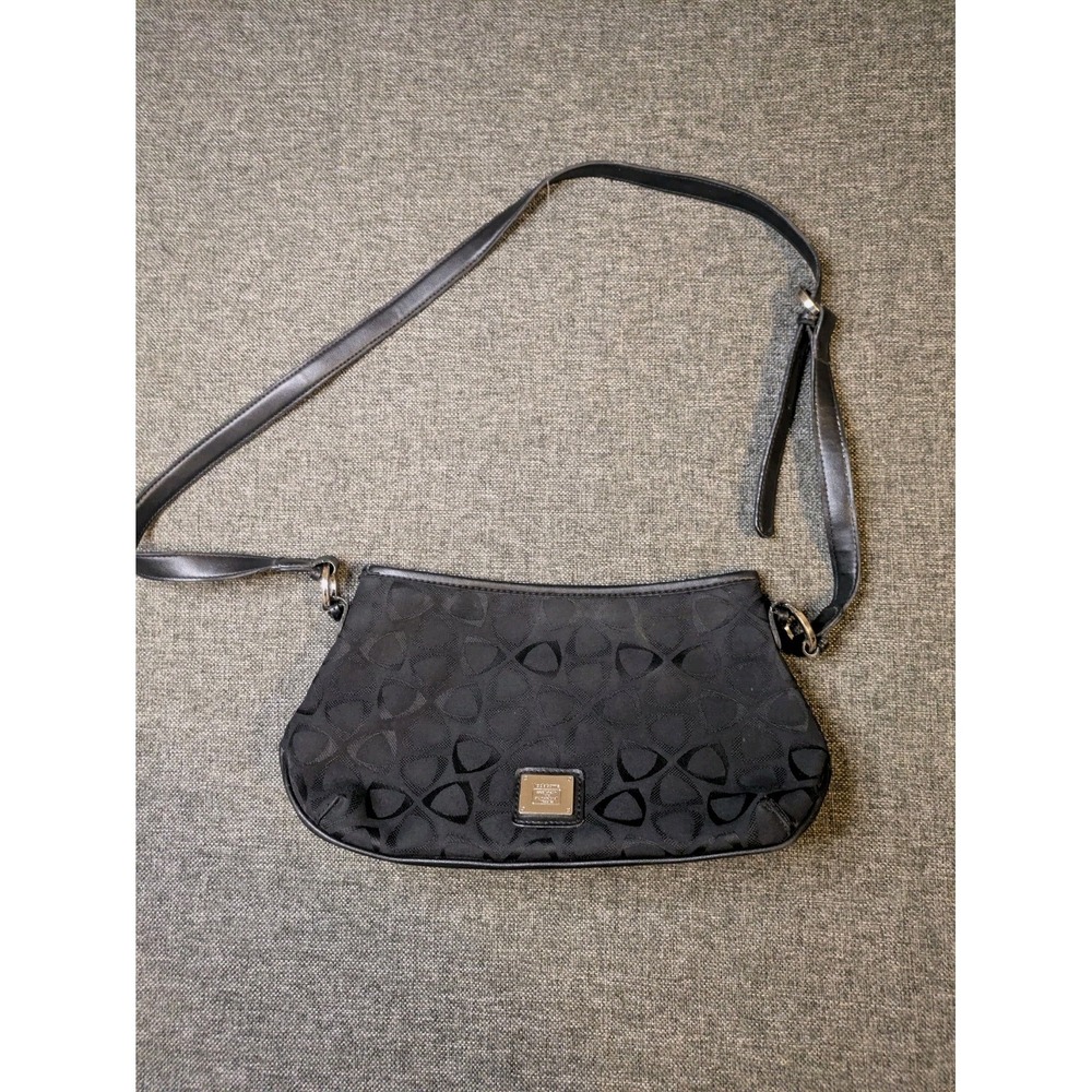 Vintage Liz Claiborne Black Baguette Purse Trendy Leather Bottom Shoudler Bag